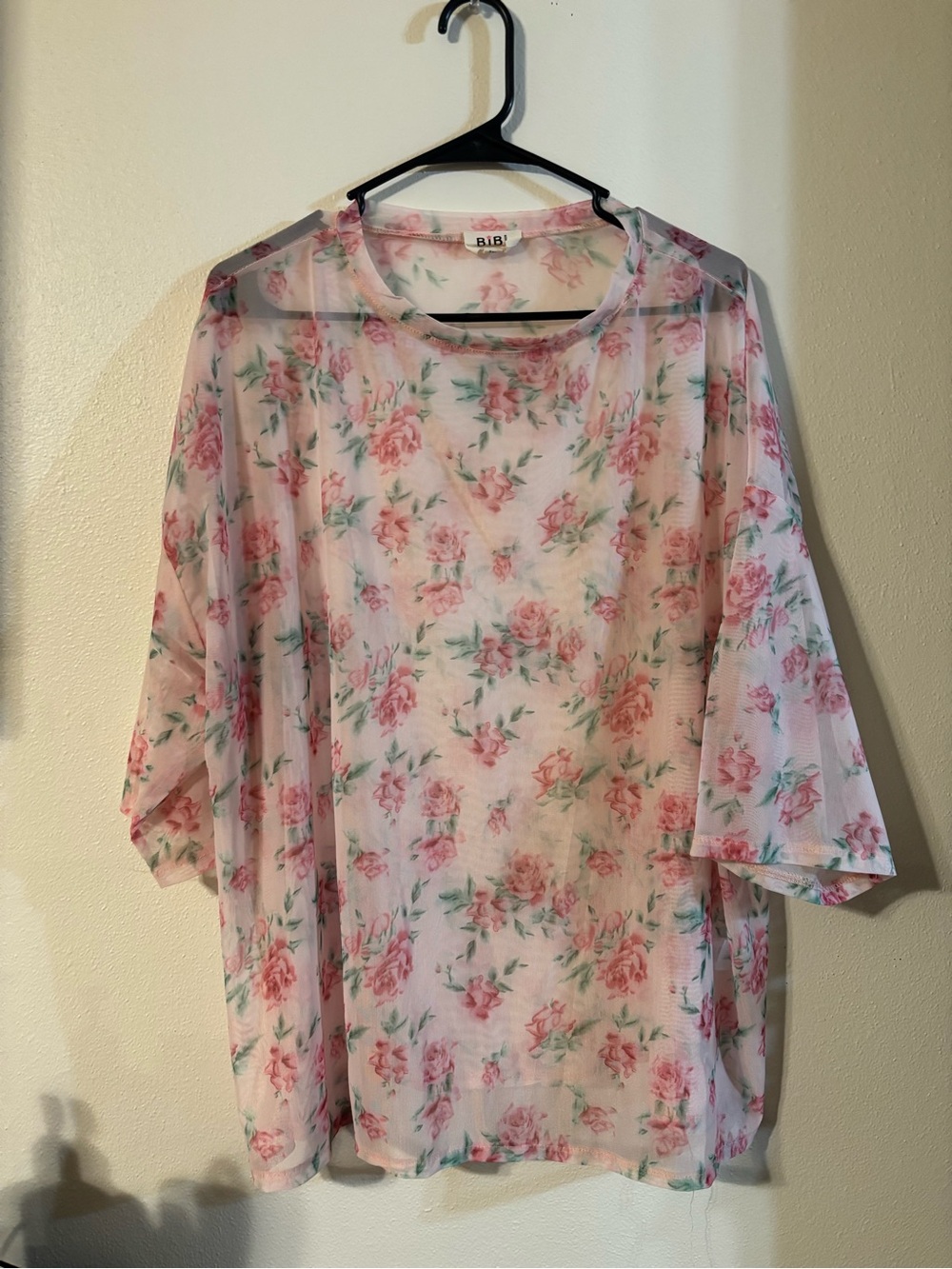 BiBi Pink Floral Sheer Short Sleeve Top